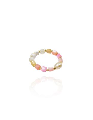 Perlmutt Ring elastisch pink rosa gold - Bunter Schmuck