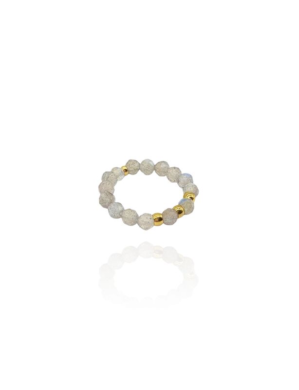 Labradorit Ring elastisch grau gold - Bunter Schmuck