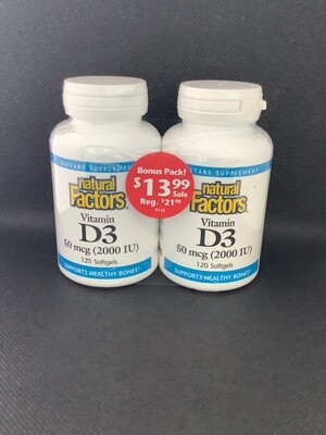 Natural Factors  Vitamin D3 2000iu BONUS PACK