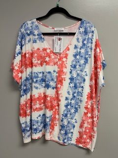 LB FL V Neck Star Shirt Red Wh Bl XL