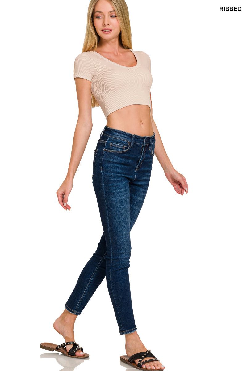 LB Crop V Neck Sand Beige Small