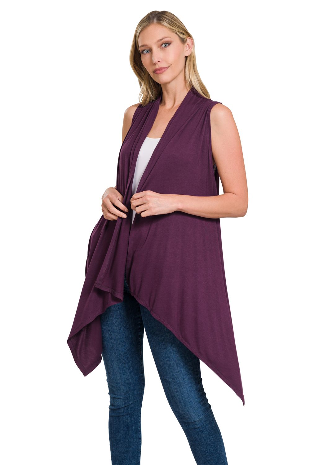 LB Sleeveless Cardi Eggplant Small