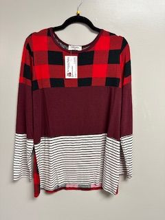 LB Multi Shirt Burgandy LS Small