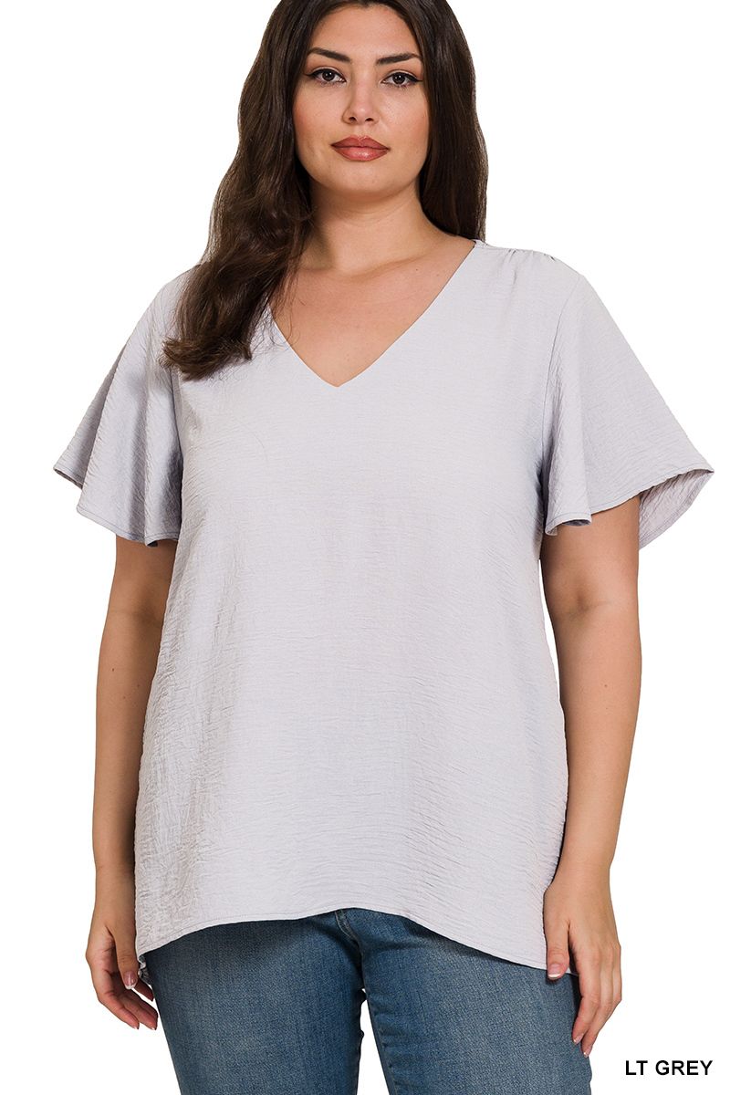 LB Ruffle Sleeve Lt Gray Large