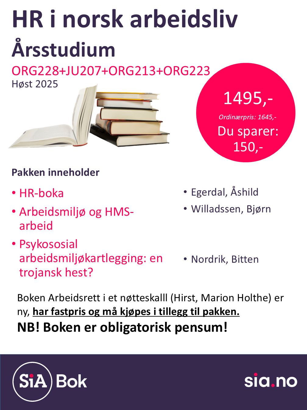 HR i norsk arbeidsliv, 1 semester, Årsstudium