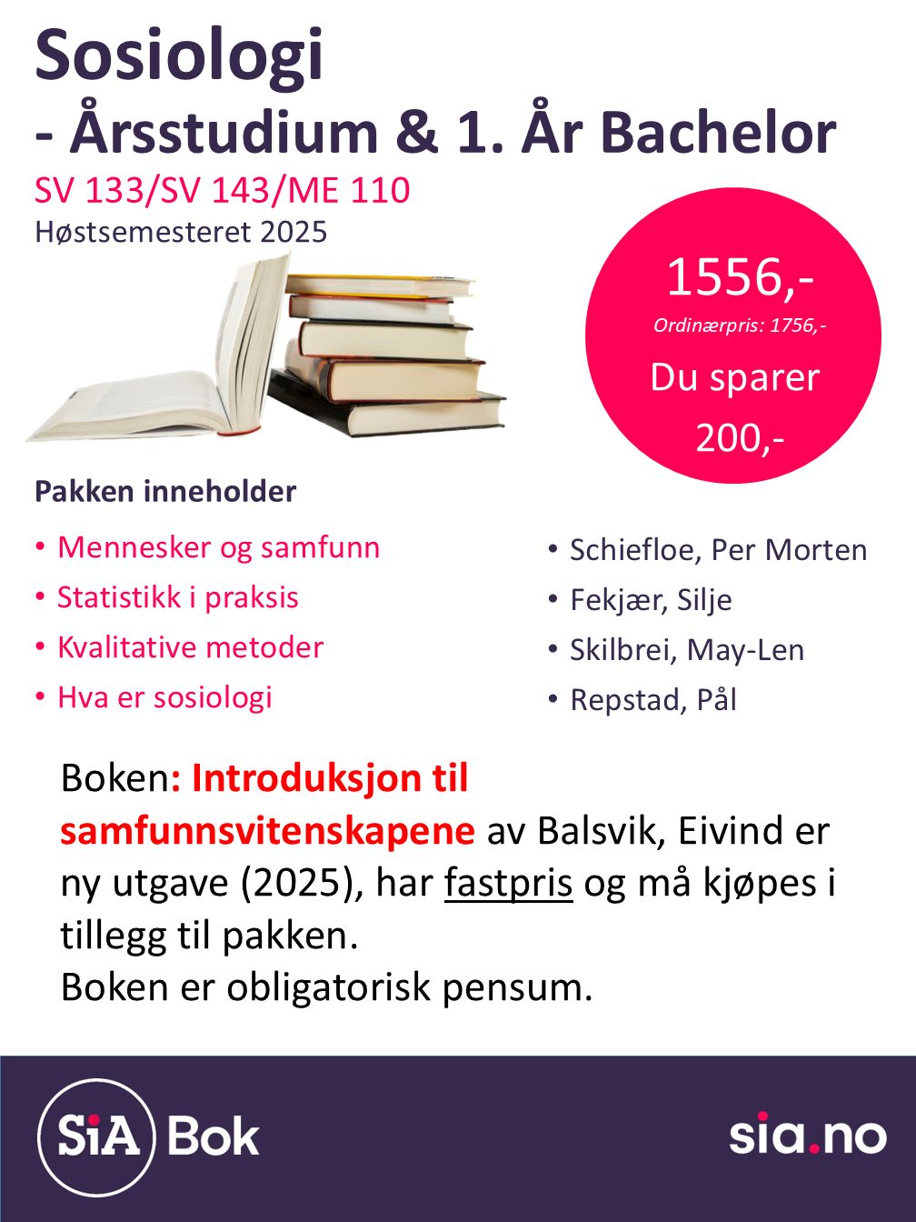 Sosiologi, 1 semester, Bachelor (1 år)