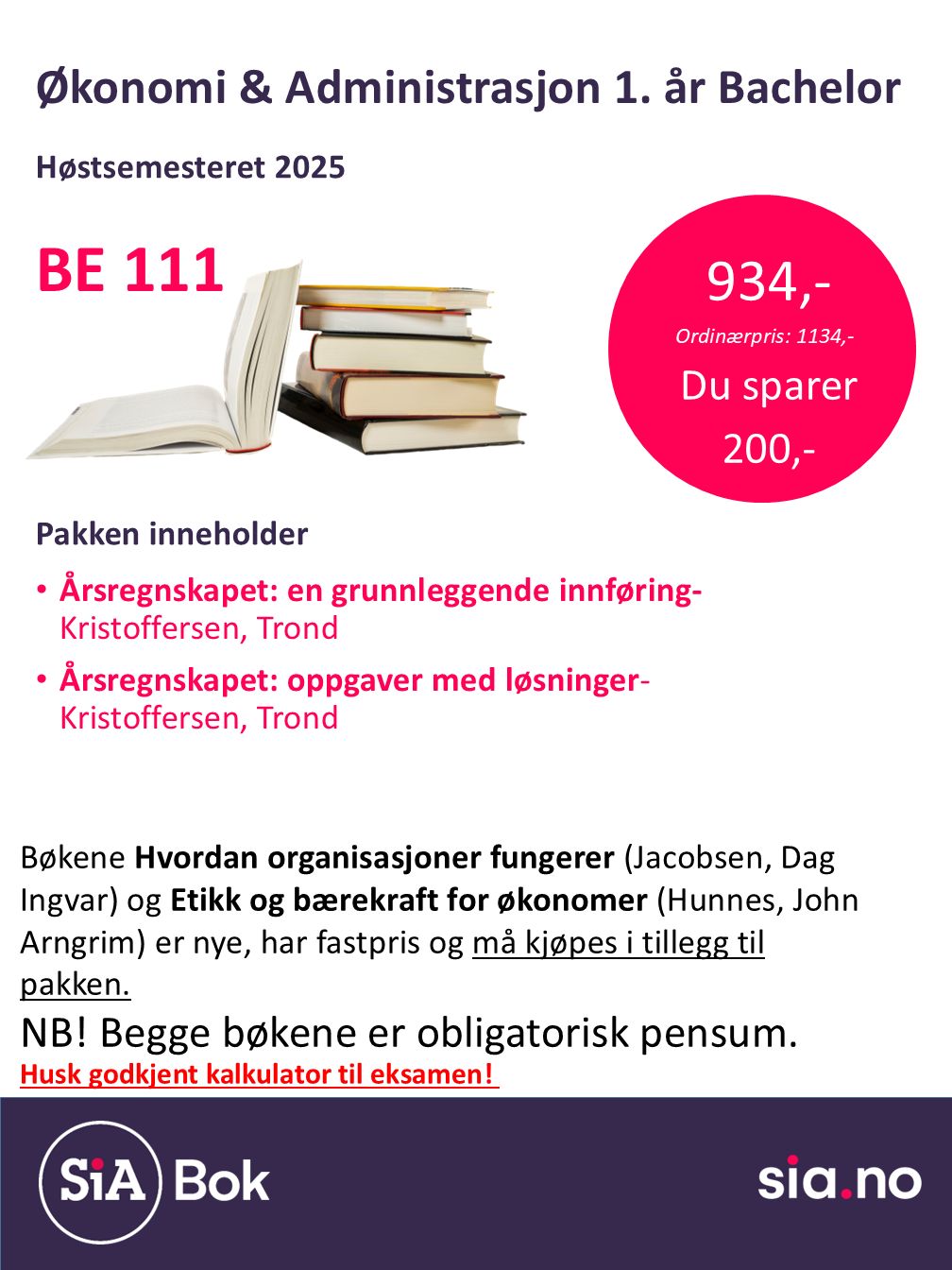 Økonomi og Administrasjon, 1 semester, Bachelor (1 år)