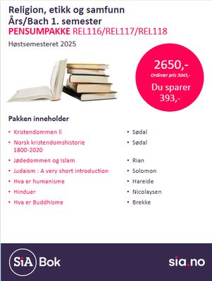 REL116, REL117 og REL118 Religion etikk og samfunn   Årsst. &amp; Bach. 1. semester