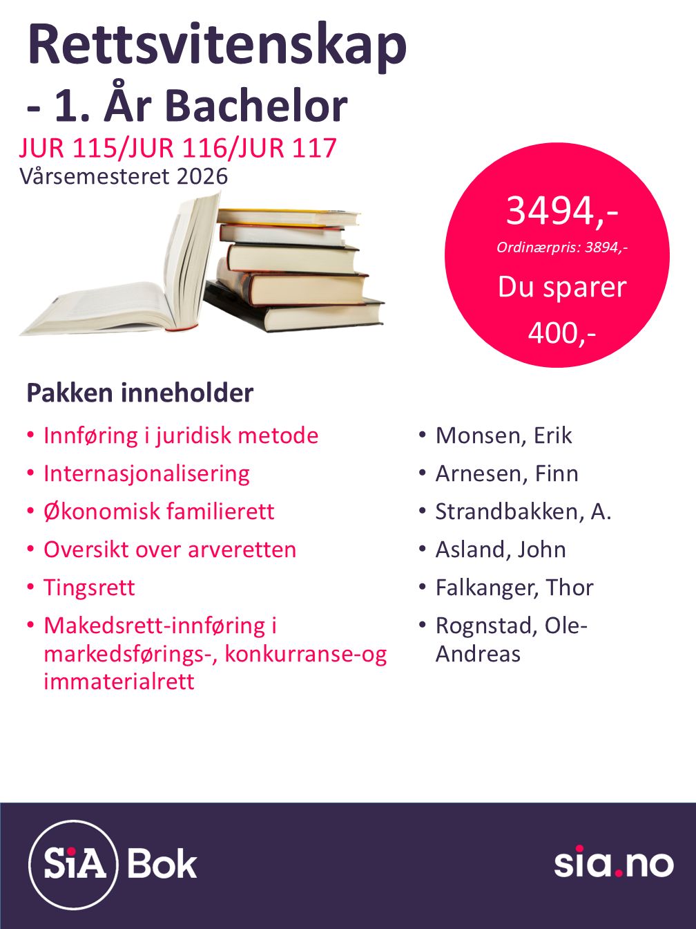 Rettsvitenskap, Bachelor- 2 semester (1 år)