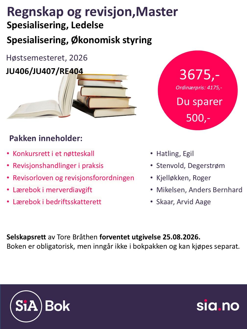 Regnskap og revisjon, Master - spesialisering Ledelse/økonomi styring