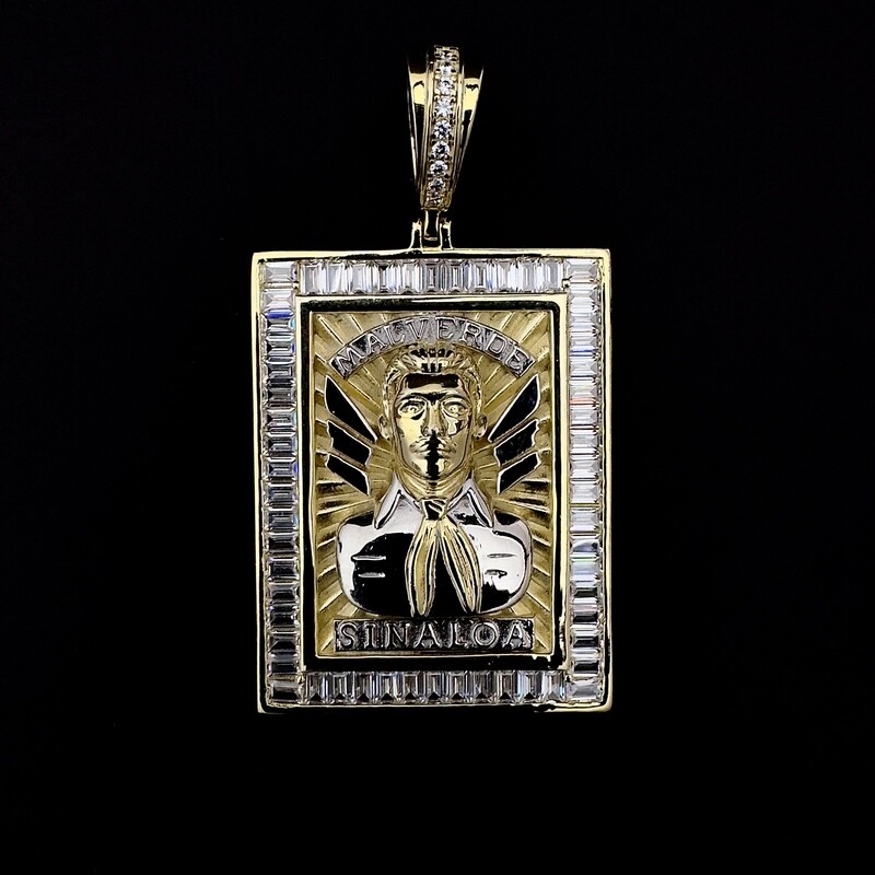 Dije Jesús Malverde en Plata Italiana 925 con Baño de Oro 14k
