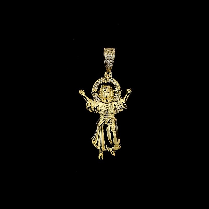 Dije Niño Jesús en Plata 925 con Moissanita y Baño de Oro 14k