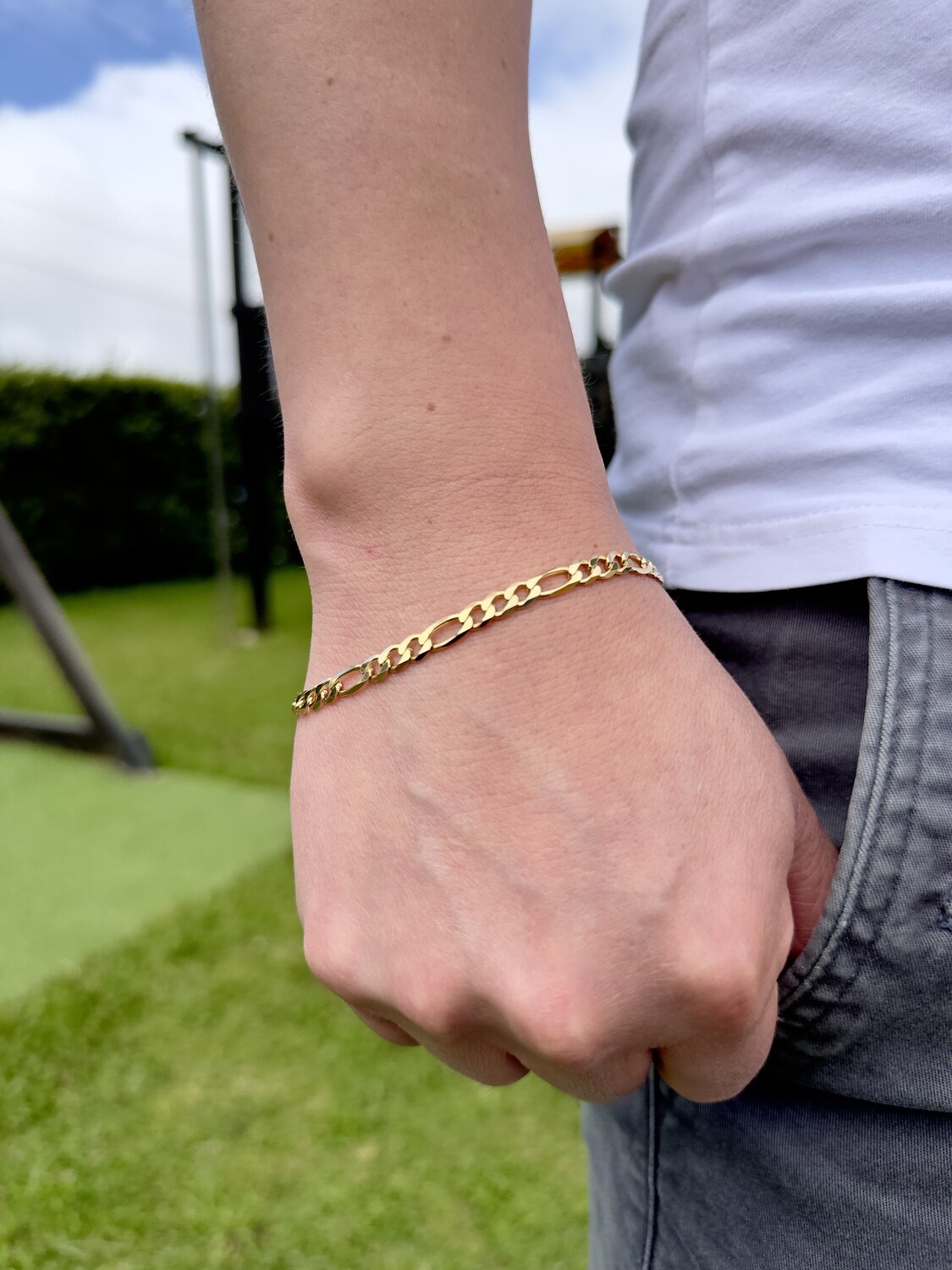 Pulso Fígaro Sólido en Plata 925 con Baño de Oro 14k – 5mm / 21cm