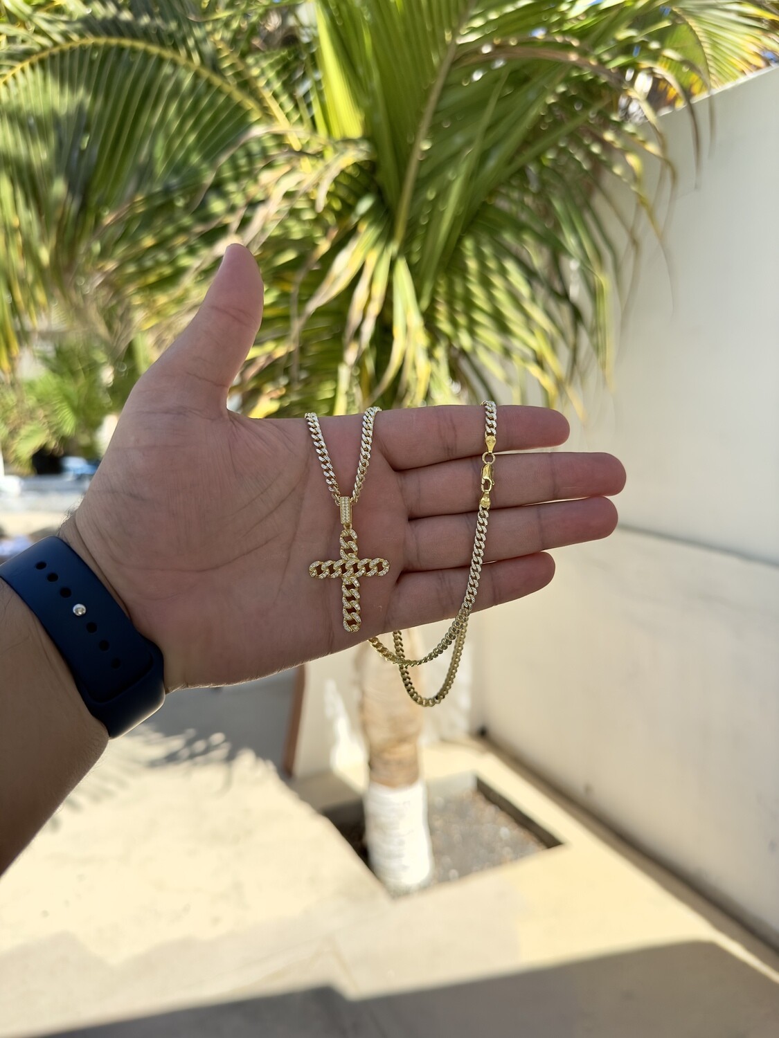Cadena cubana diamantada de 4mm x 61cm y dijes Varios, Dije: Cruz Cubana