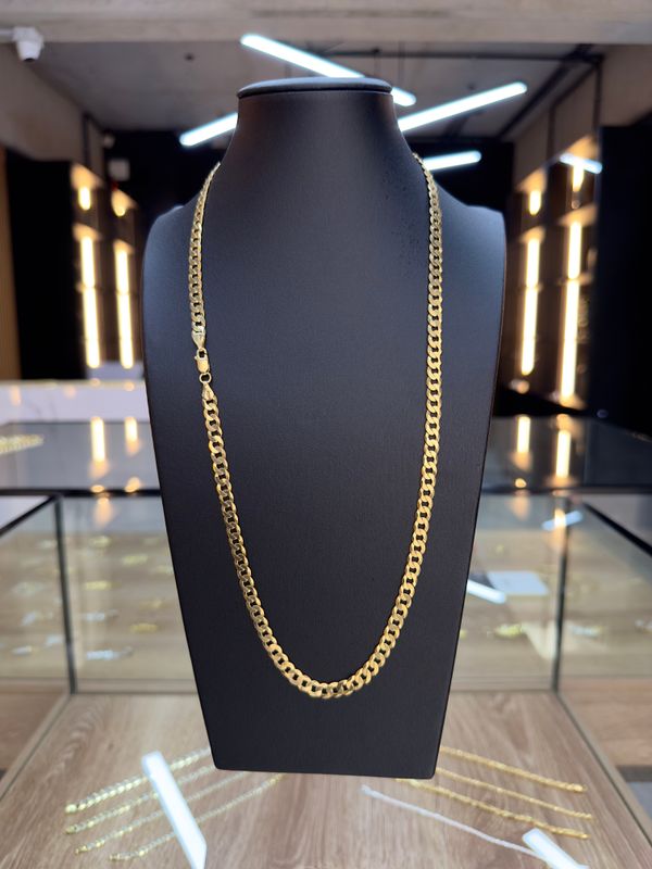 Cadena Cubana Sólida de Plata 925 con Baño de Oro 14k – 6mm / 61cm