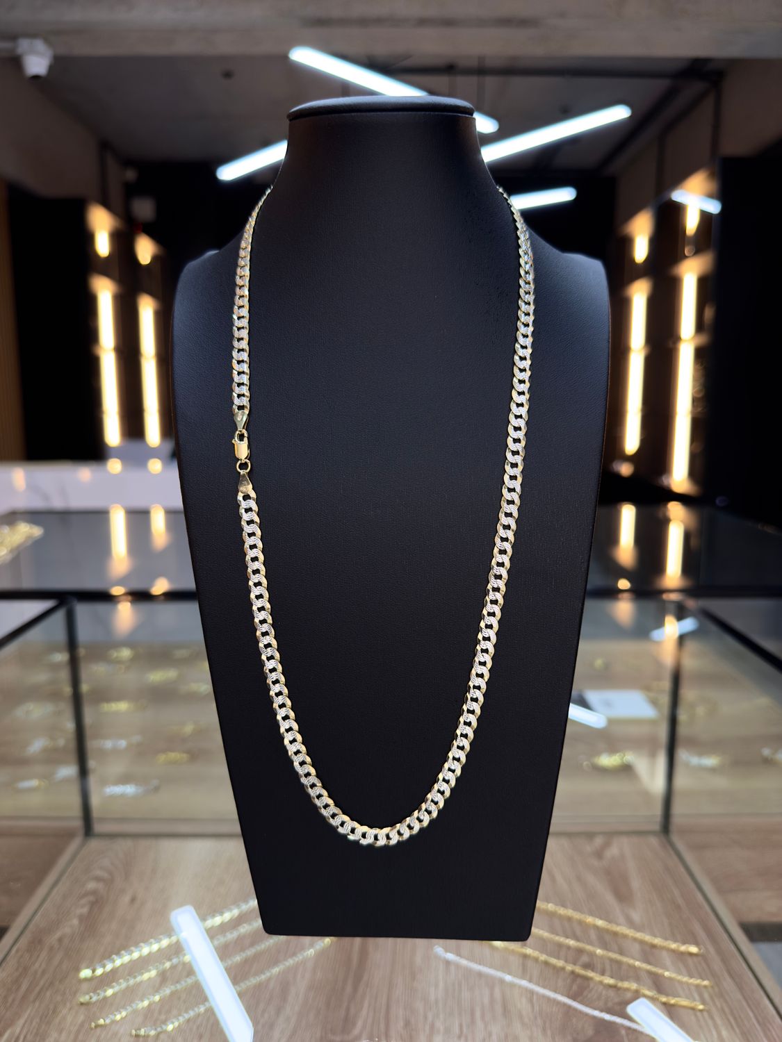 Cadena Cubana Martillada Doble Tono en Plata 925 con Baño de Oro 14k – 6mm / 61cm