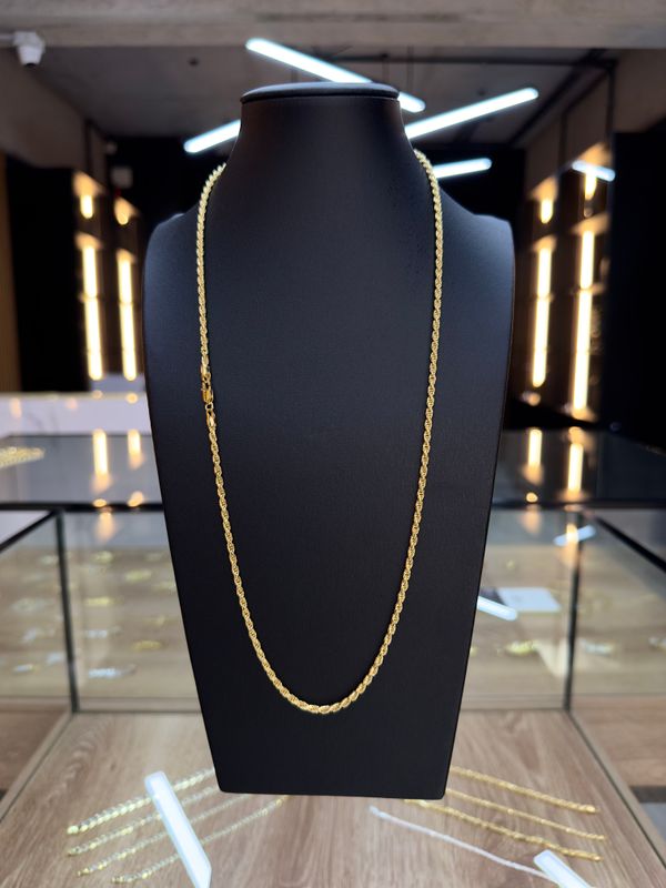 Cadena Lazo Sólida en Plata 925 con Baño de Oro 14k – 3mm / 61cm