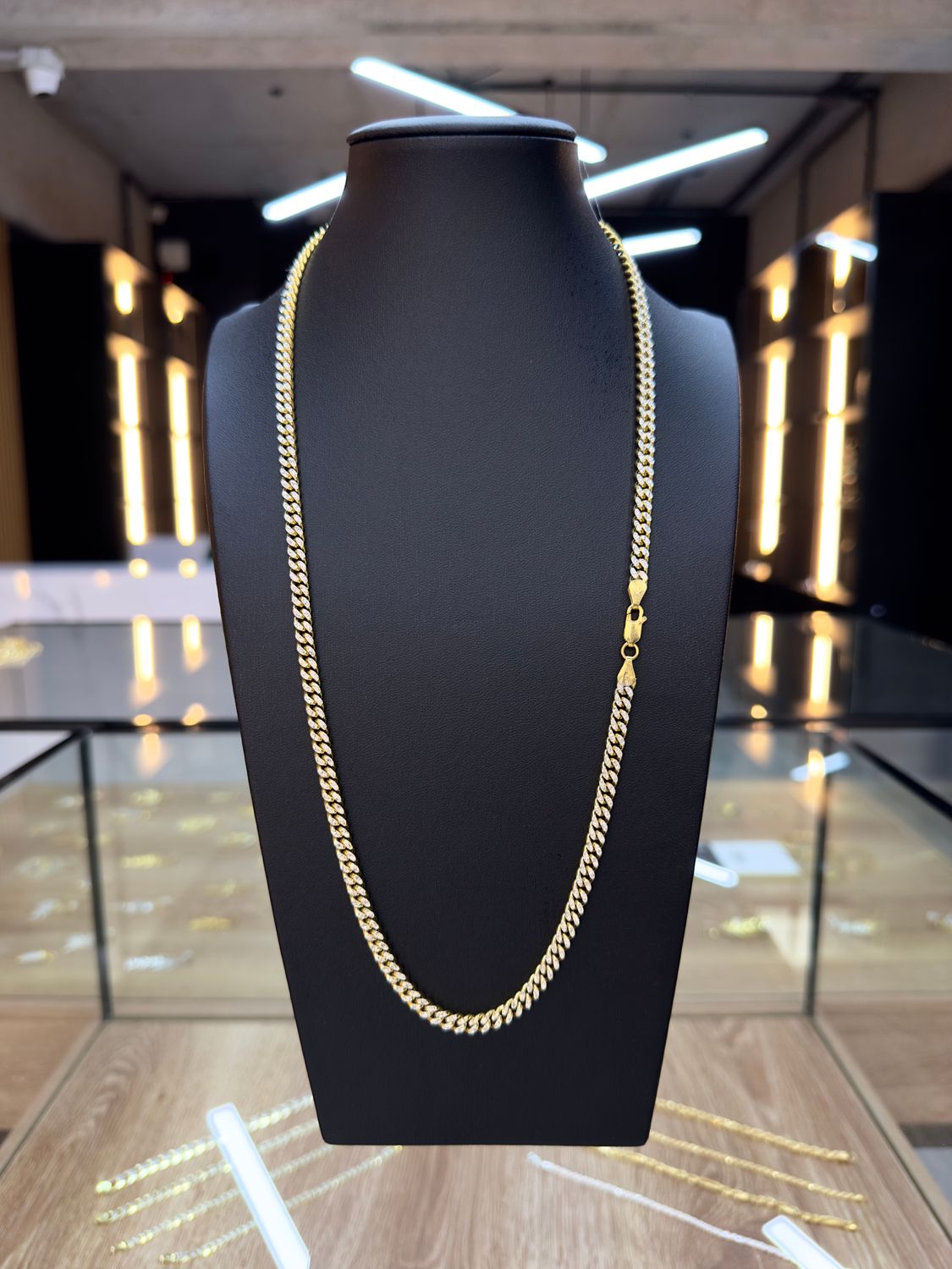Cadena cubana 5mm x 61cm de Plata italiana 925 con baño de oro 14k