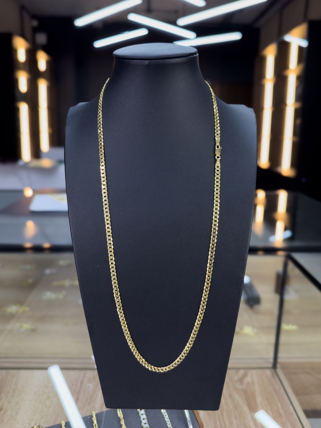 Cadena Cubana Sólida de Plata 925 con Baño de Oro 14k – 4mm / 61cm