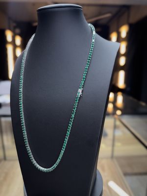 Cadena Tenis de Plata Italiana con Piedra Verde esmeralda
