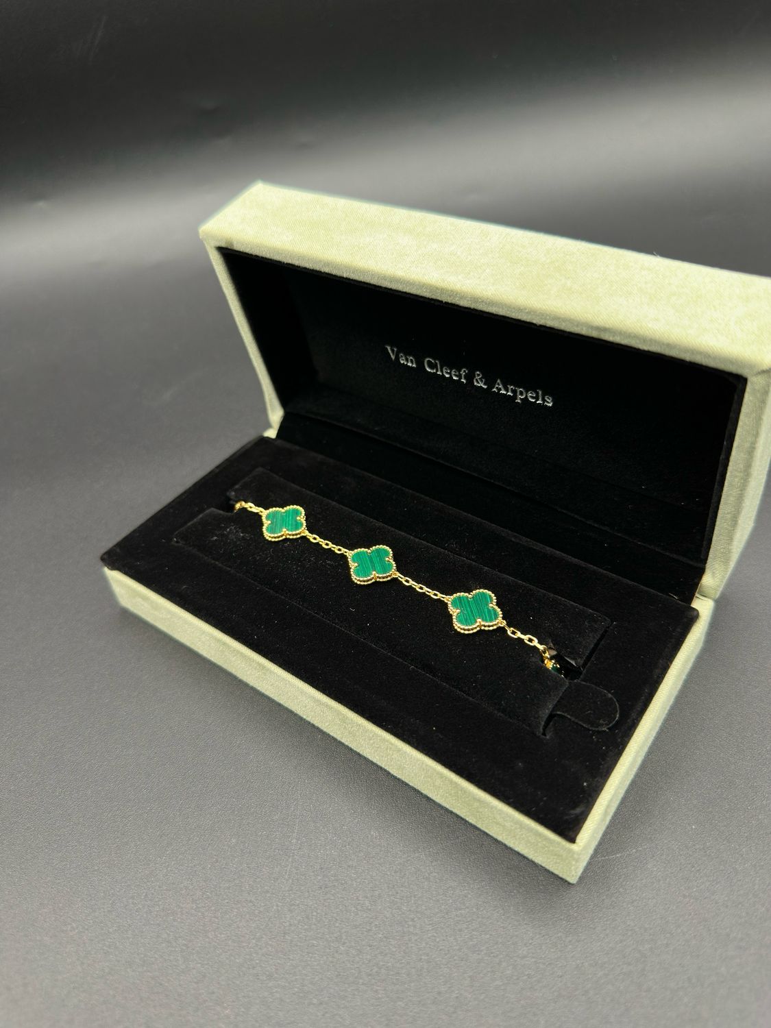 Pulsera Trébol Verde en Plata 925 con Baño de Oro 18k - 18cm