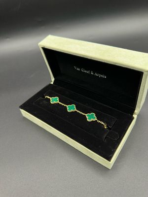 Pulsera Trébol Verde en Plata 925 con Baño de Oro 18k - 18cm