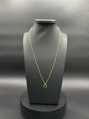 ⚫ Cadena Trébol Negro – Estilo Van Cleef en Plata 925 con Baño de Oro 14k (9mm / 45cm)
