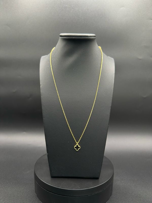 ⚫ Cadena Trébol Negro – Estilo Van Cleef en Plata 925 con Baño de Oro 14k (9mm / 45cm)