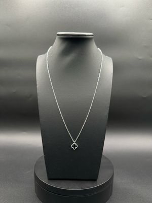 ⚫ Cadena Trébol Negro – Estilo Van Cleef en Plata 925 (9mm / 45cm)