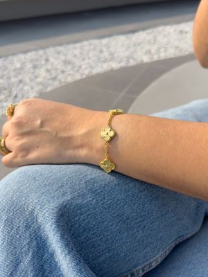 Pulsera Trébol Full Dorado Estilo Van Cleef en Plata 925 con Baño de Oro 18k – 18cm