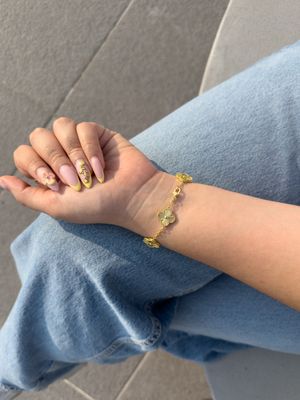 Pulsera Trébol Full Dorado Estilo Van Cleef en Plata 925 con Baño de Oro 18k – 18cm