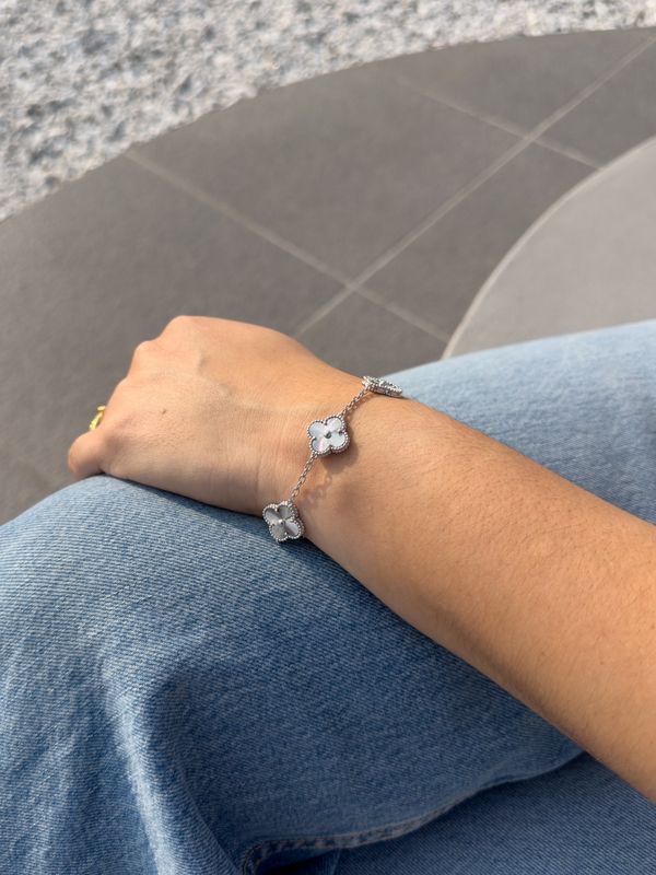 Pulsera Trébol Full Plata Estilo Van Cleef en Plata 925 – 18cm