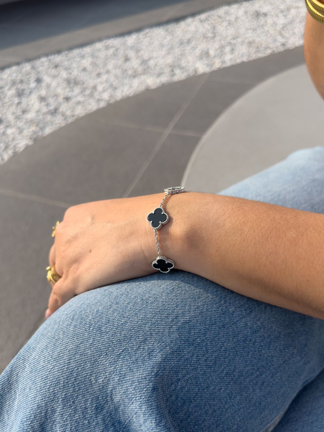 Pulsera Trébol Negro Estilo Van Cleef en Plata 925 – 18cm