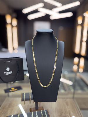 Cadena Mónaco Figaro en Oro 10k con Broche Diamantado – 5mm / 56cm