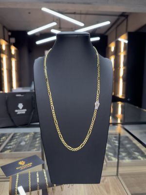 Cadena Mónaco Figaro en Oro 10k con Broche Diamantado – 5mm / 56cm