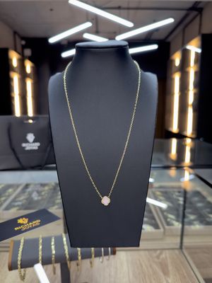 Cadena Van Cleef con Trébol Rosado en Oro 10k – 10mm / 45cm