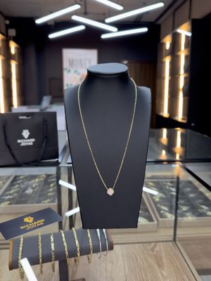 Cadena Van Cleef con Trébol Rosado en Oro 10k – 10mm / 45cm