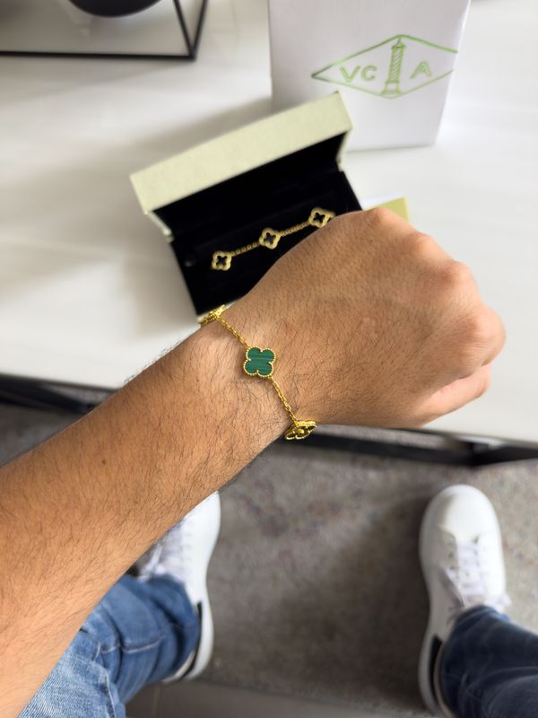Pulsera Van Cleef Trébol Dorado y Verde – Plata 925 con Oro 18k / 15mm / 21cm