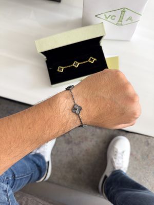 Pulsera Van Cleef Trébol Negro – Plata 925 con Baño de rodio / 15mm / 21cm