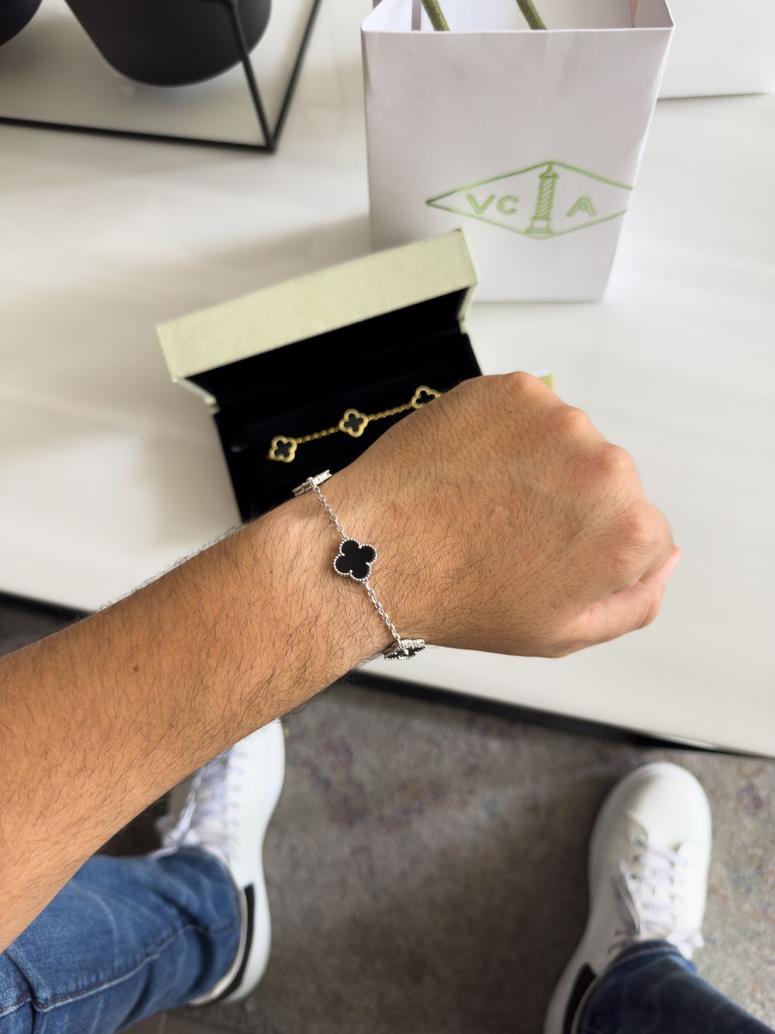 Pulsera Van Cleef Plata 925 – Trébol Negro y Plata / 15mm / 21cm