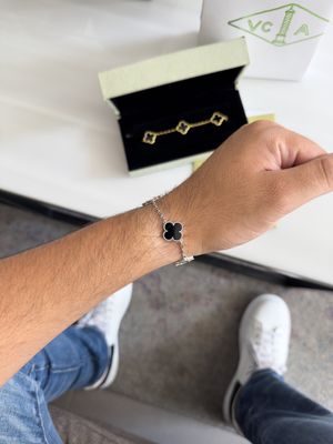 Pulsera Van Cleef Trébol Negro en Plata 925 – 15mm / 21cm