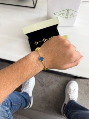 Pulsera Van Cleef  Trébol Dorado y Azul – Plata 925 con Oro 18k / 15mm / 21cm