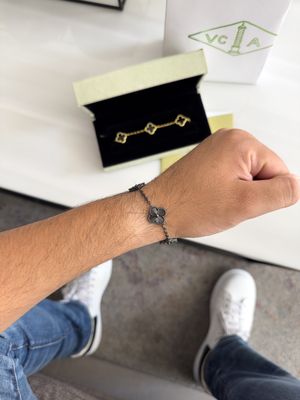 Pulsera Van Cleef Trébol Negro – Plata 925 con Baño de rodio / 15mm / 21cm