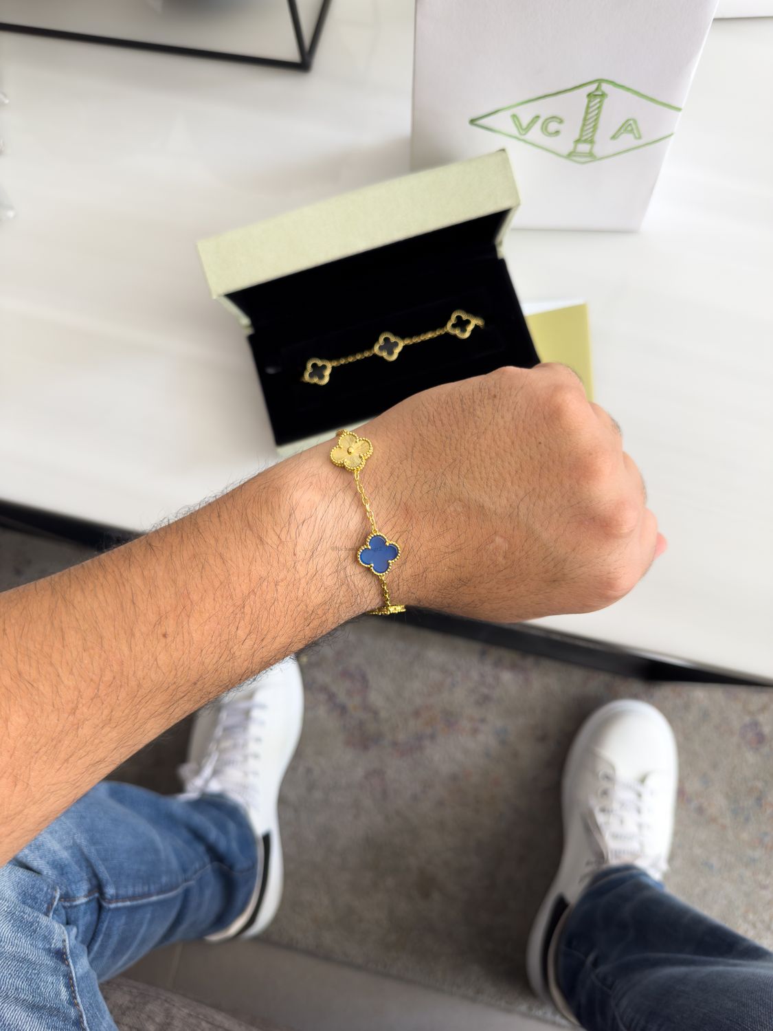 Pulsera Van Cleef  Trébol Dorado y Azul – Plata 925 con Oro 18k / 15mm / 21cm