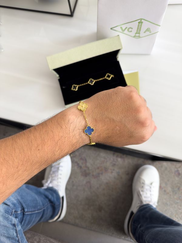 Pulsera Van Cleef  Trébol Dorado y Azul – Plata 925 con Oro 18k / 15mm / 21cm