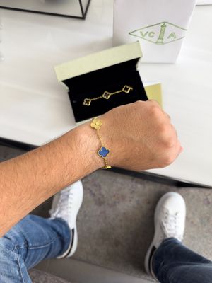 Pulsera Van Cleef  Trébol Dorado y Azul – Plata 925 con Oro 18k / 15mm / 21cm