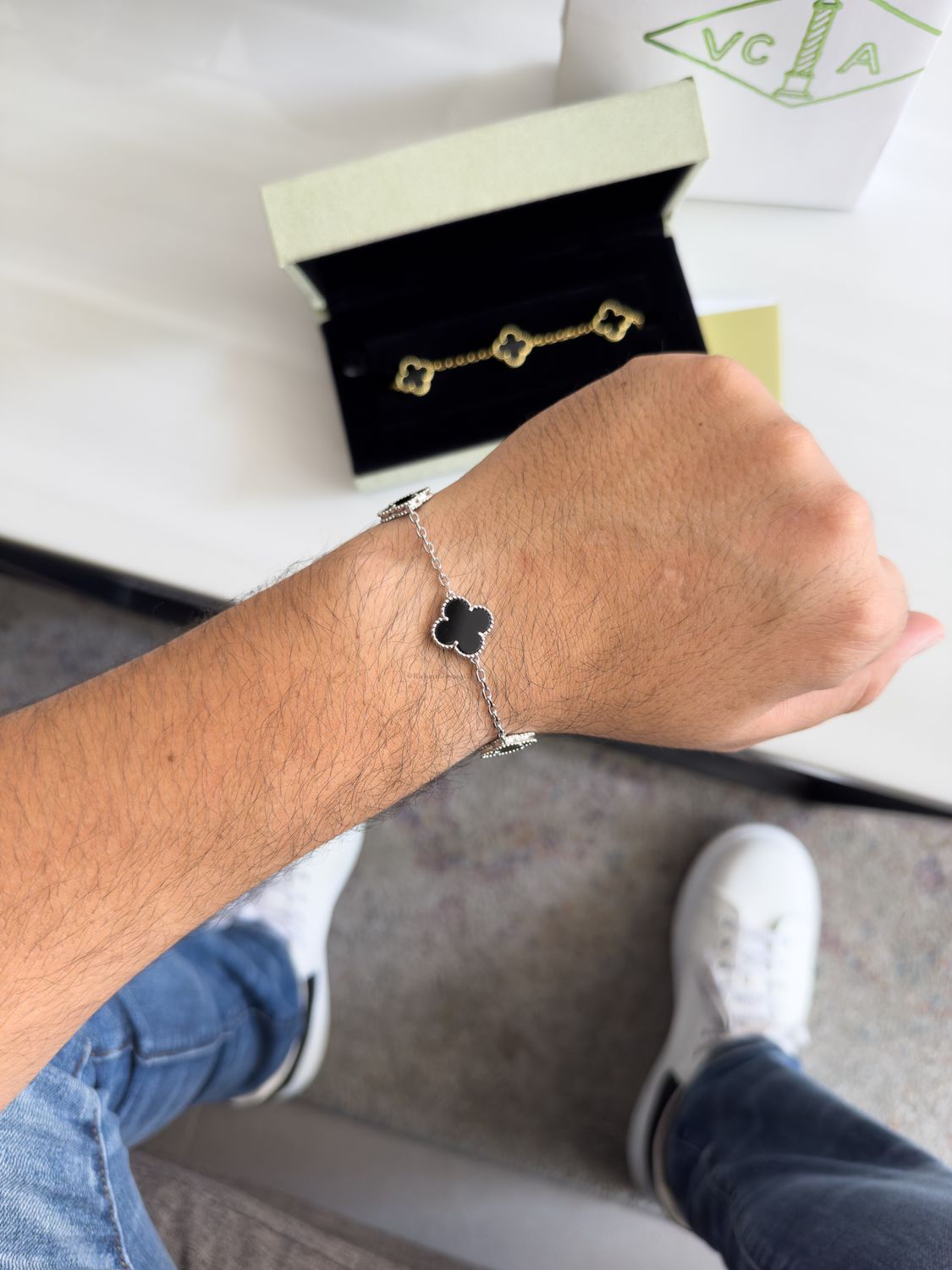 Pulsera Van Cleef Trébol Negro en Plata 925 – 15mm / 21cm