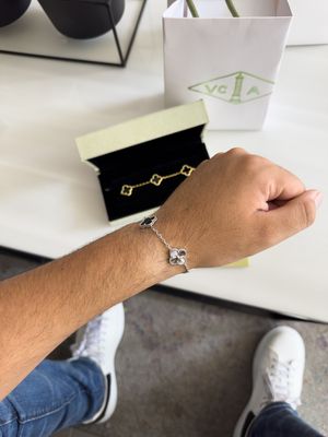 Pulsera Van Cleef Plata 925 – Trébol Negro y Plata / 15mm / 21cm