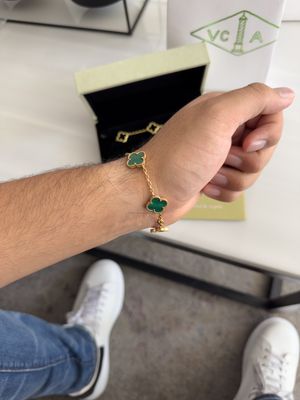 Pulsera Van Cleef Trébol Verde en Plata 925 con Oro Rosa – 15mm / 21cm