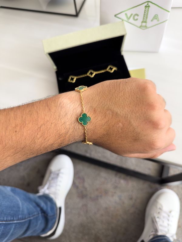 Pulsera Van Cleef Trébol Verde en Plata 925 con Oro Rosa – 15mm / 21cm